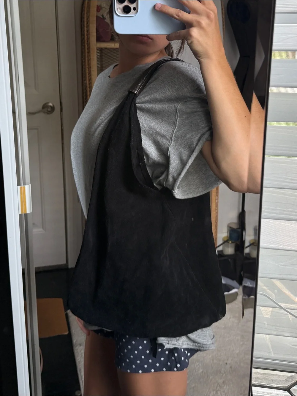Italian Black Suede Hobo Shoulder Bag Made in Italy Boho Minimalist